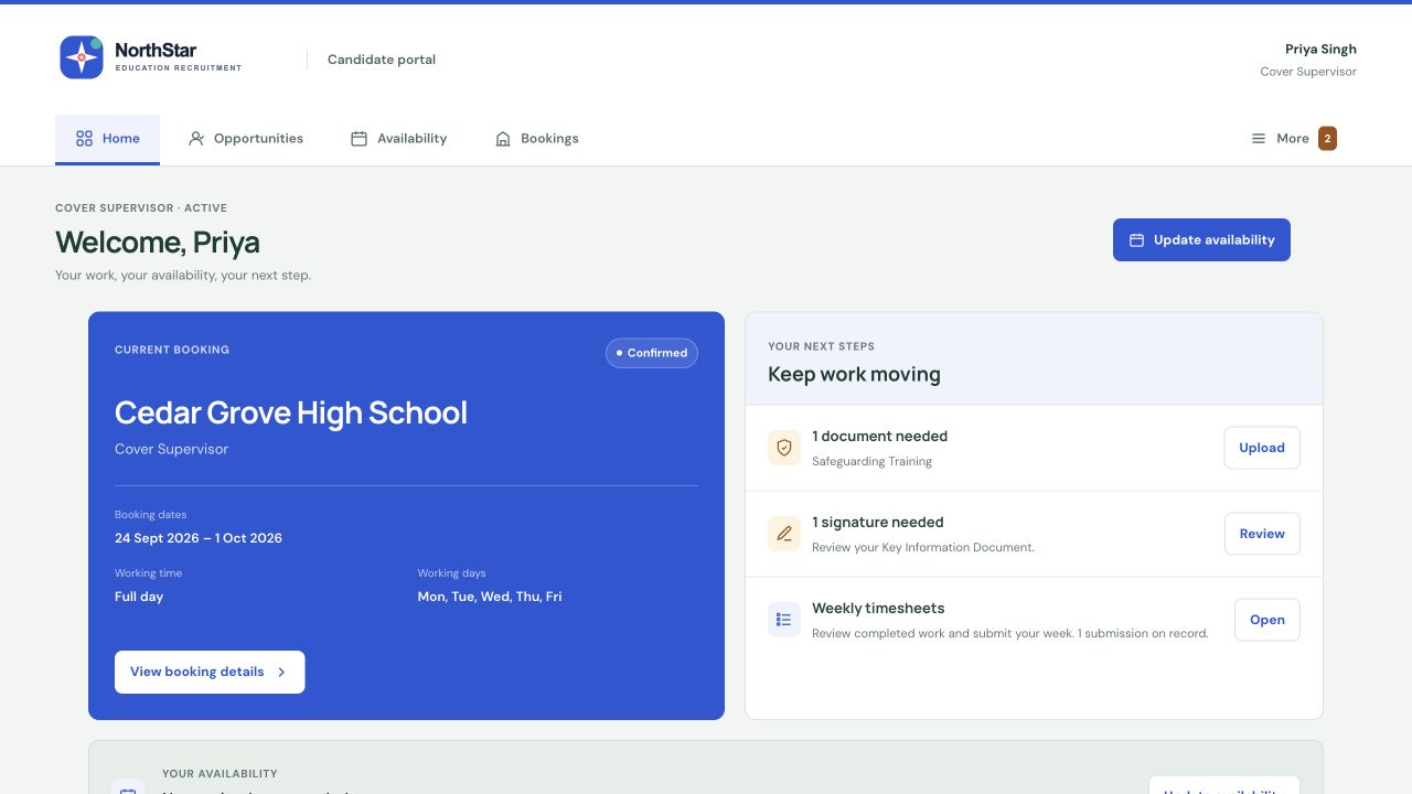 Candidate Portal in the fictional education demo